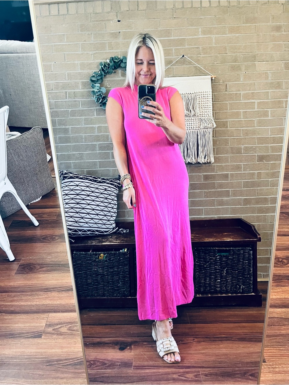 entro Sleeveless Midi Dress in Bright Hot Pink